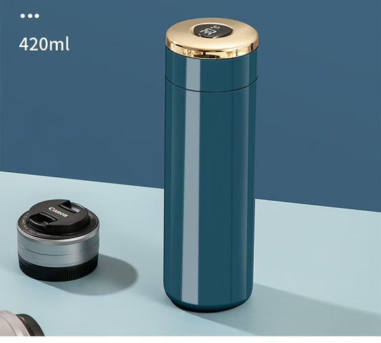 ODM 420 ml LED Thermosflasche – Edelstahl, Temperaturanzeige, Tee-Infuser (Blau)